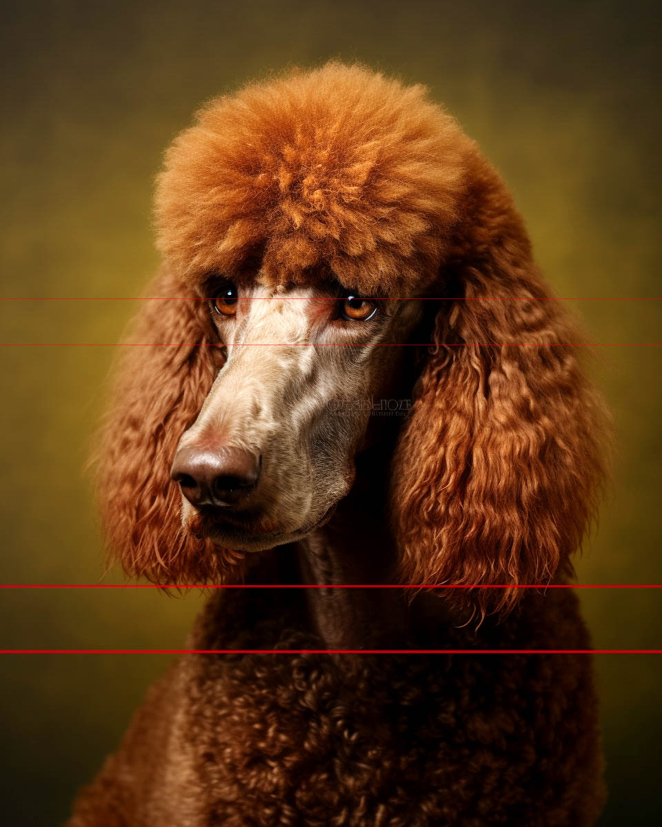 Standard Red Poodle Portrait on Olive